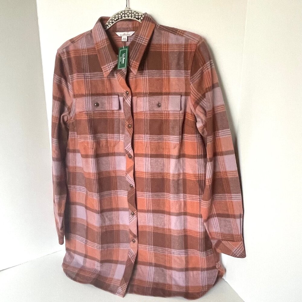 LL Bean Women’s Signature Chamois Tunic Shirt Medium Antique Lilac Plaid - Picture 4 of 7